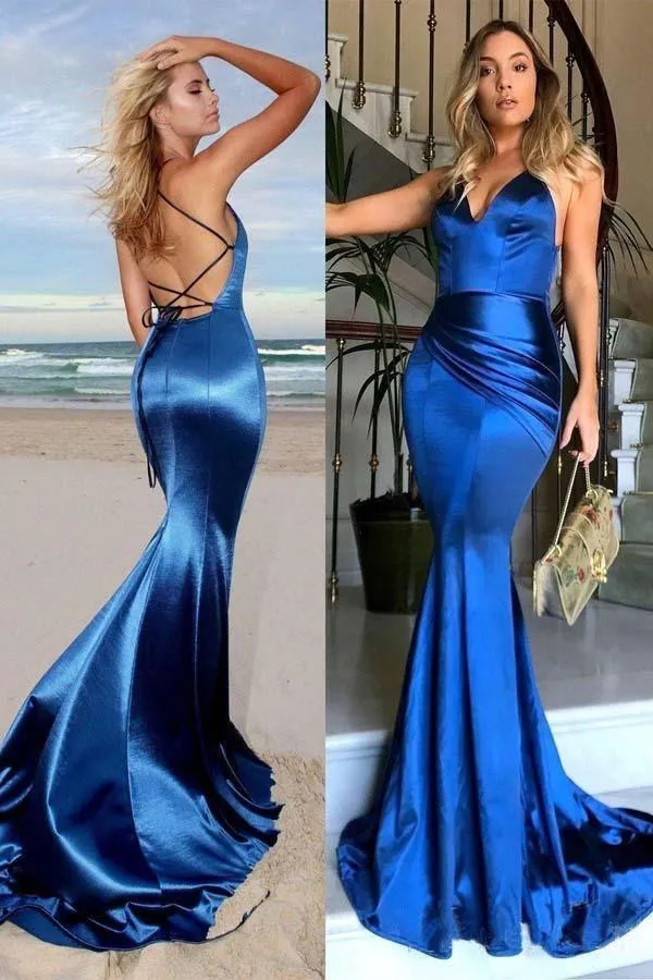 Mermaid Prom Dresses Spaghetti Straps Long Sexy Gold Prom Dress TP1058