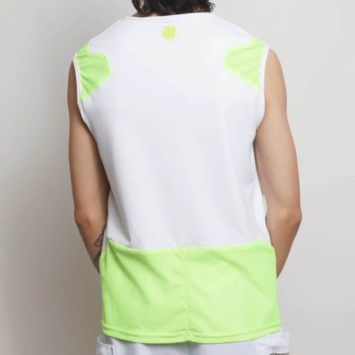 MESHED UP VEST WHITE / YELLOW