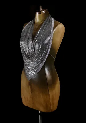 Metal Mesh Halter Top with Swarovski Crystal Mesh Trim