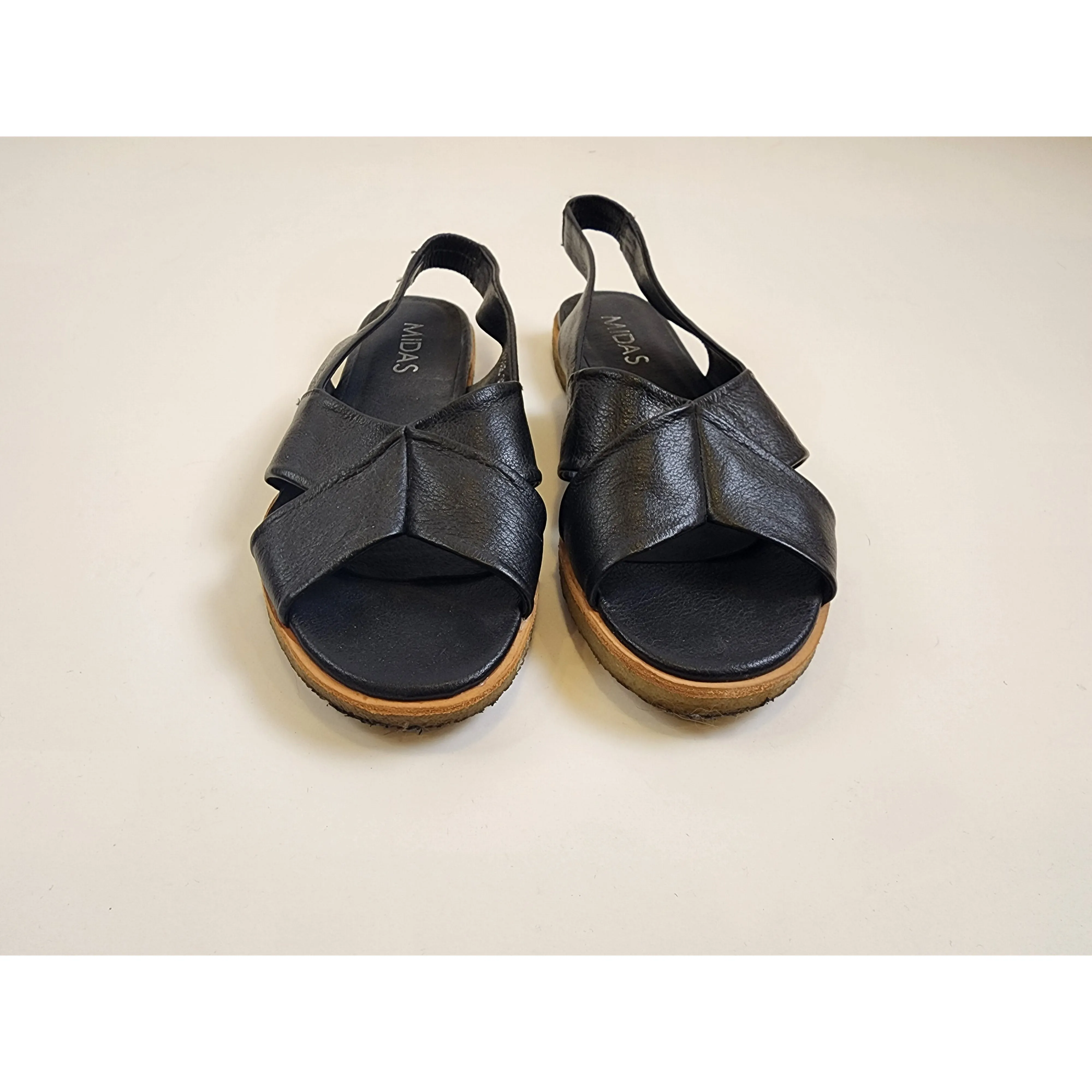 Midas "Juggle" black leather flat slingbacks size 37