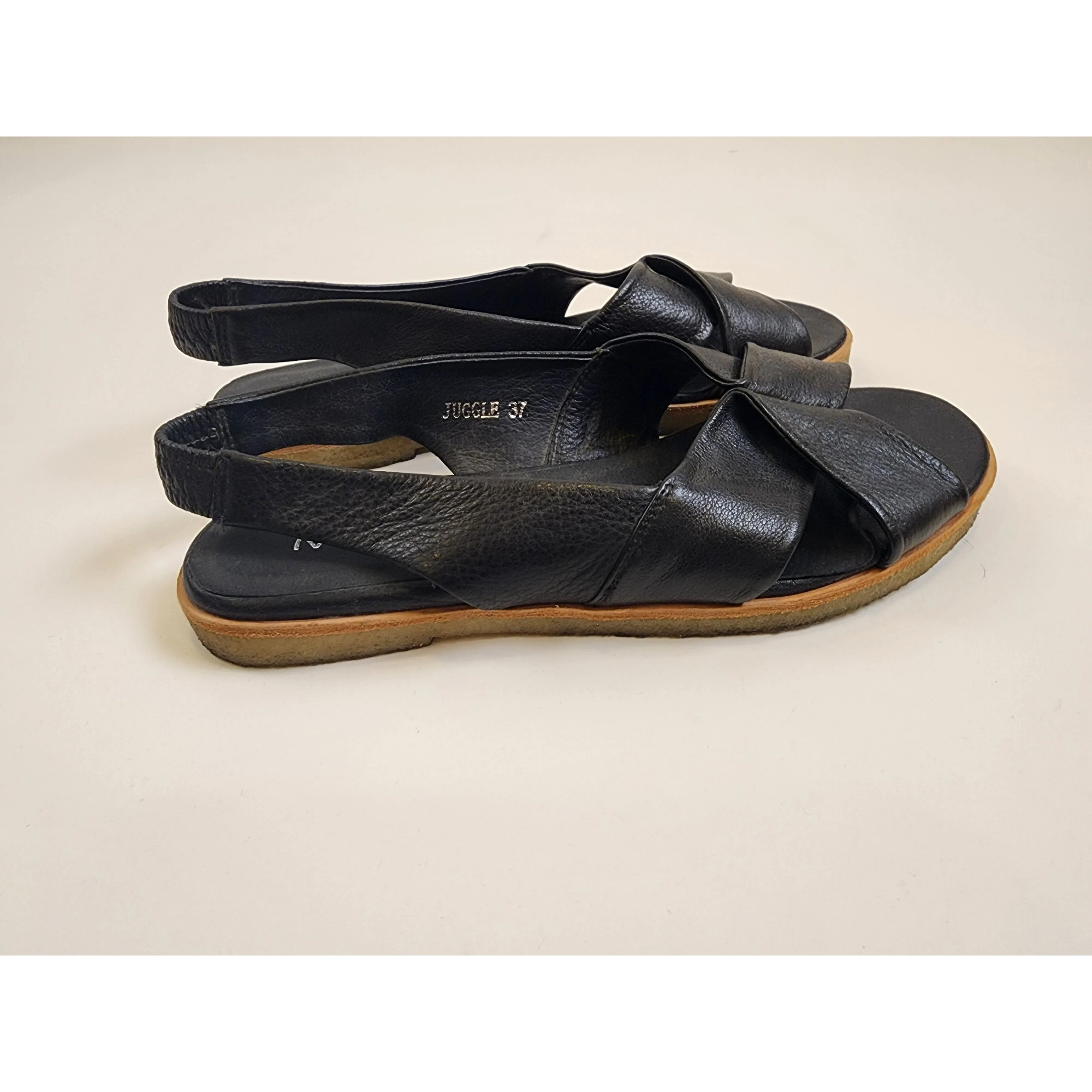 Midas "Juggle" black leather flat slingbacks size 37