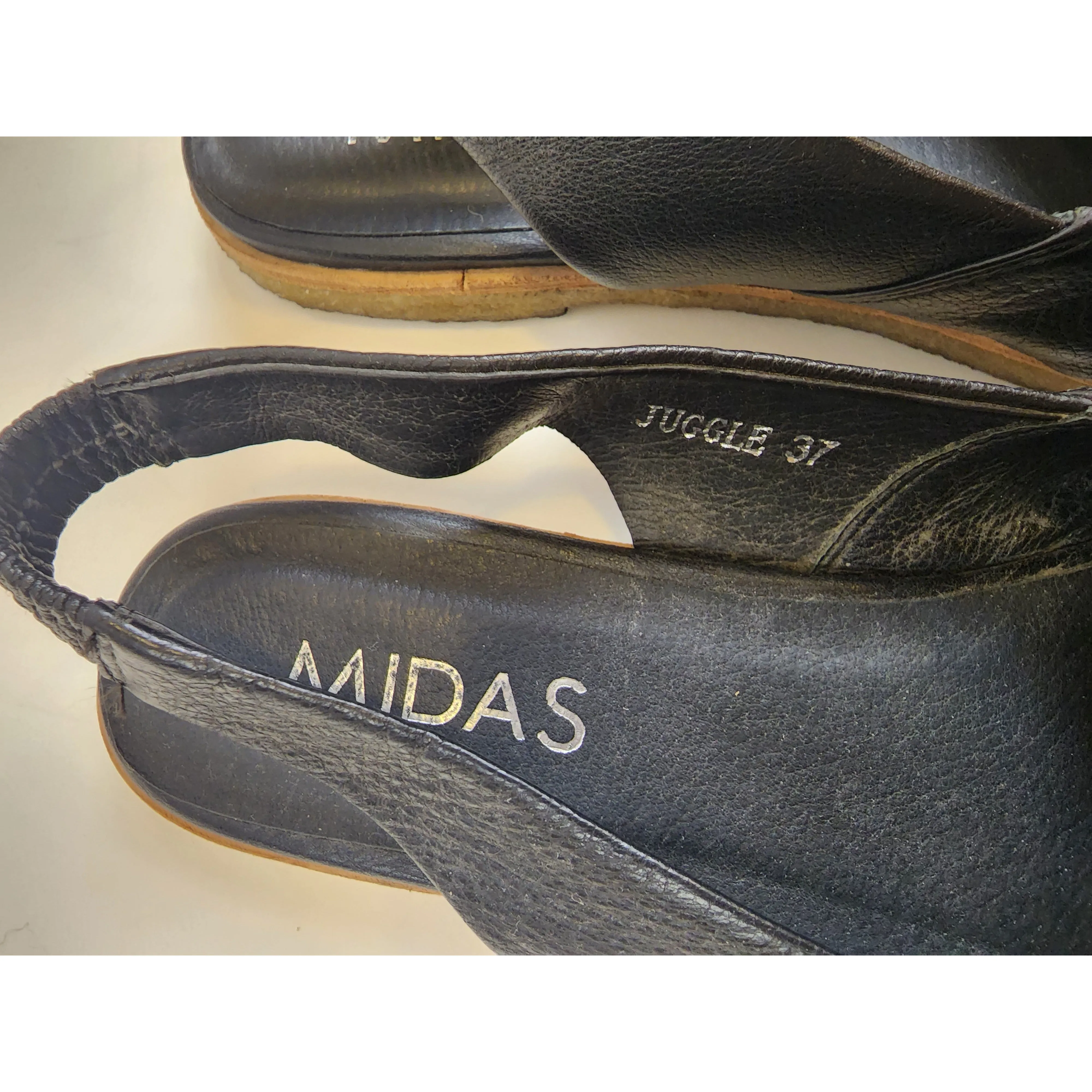 Midas "Juggle" black leather flat slingbacks size 37
