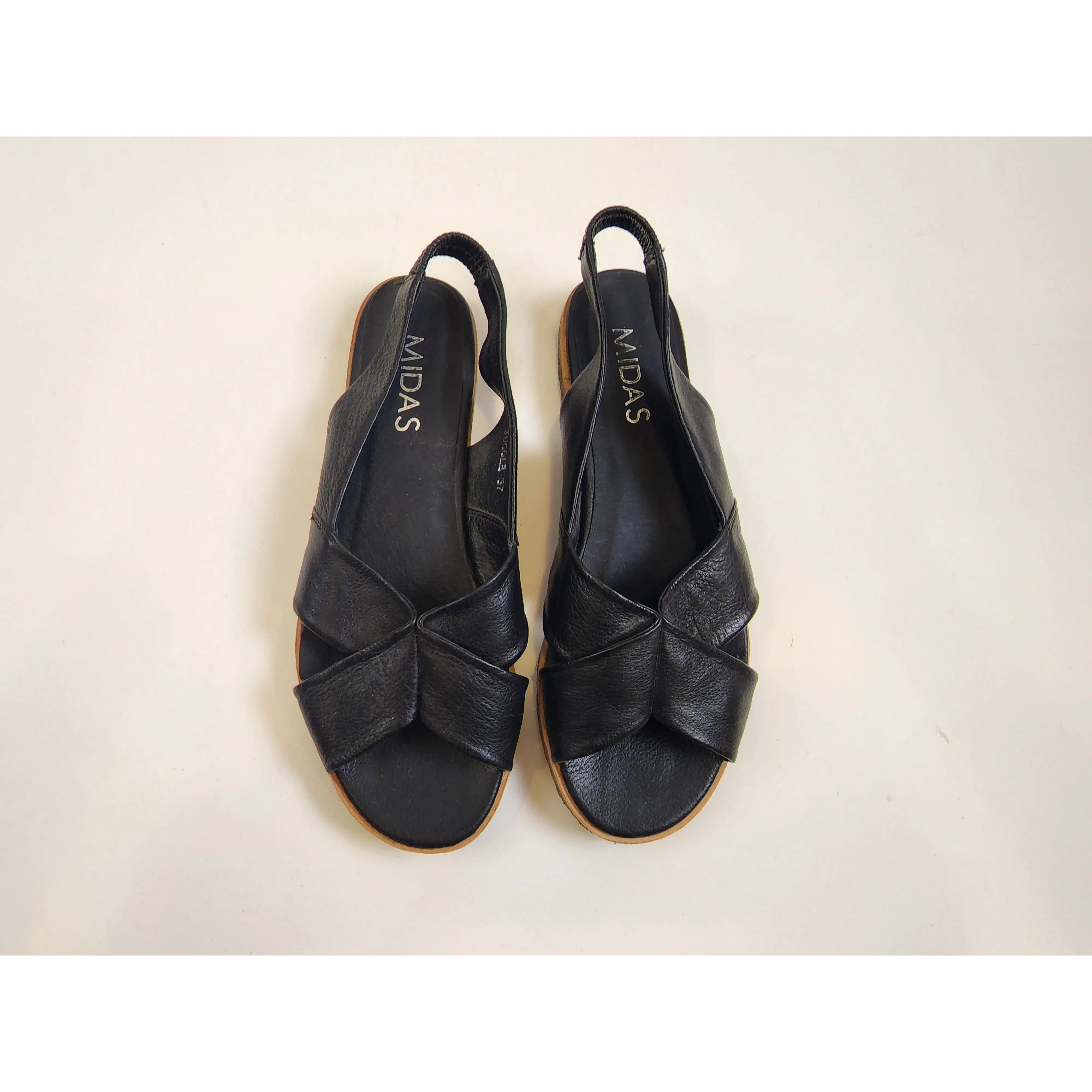 Midas "Juggle" black leather flat slingbacks size 37