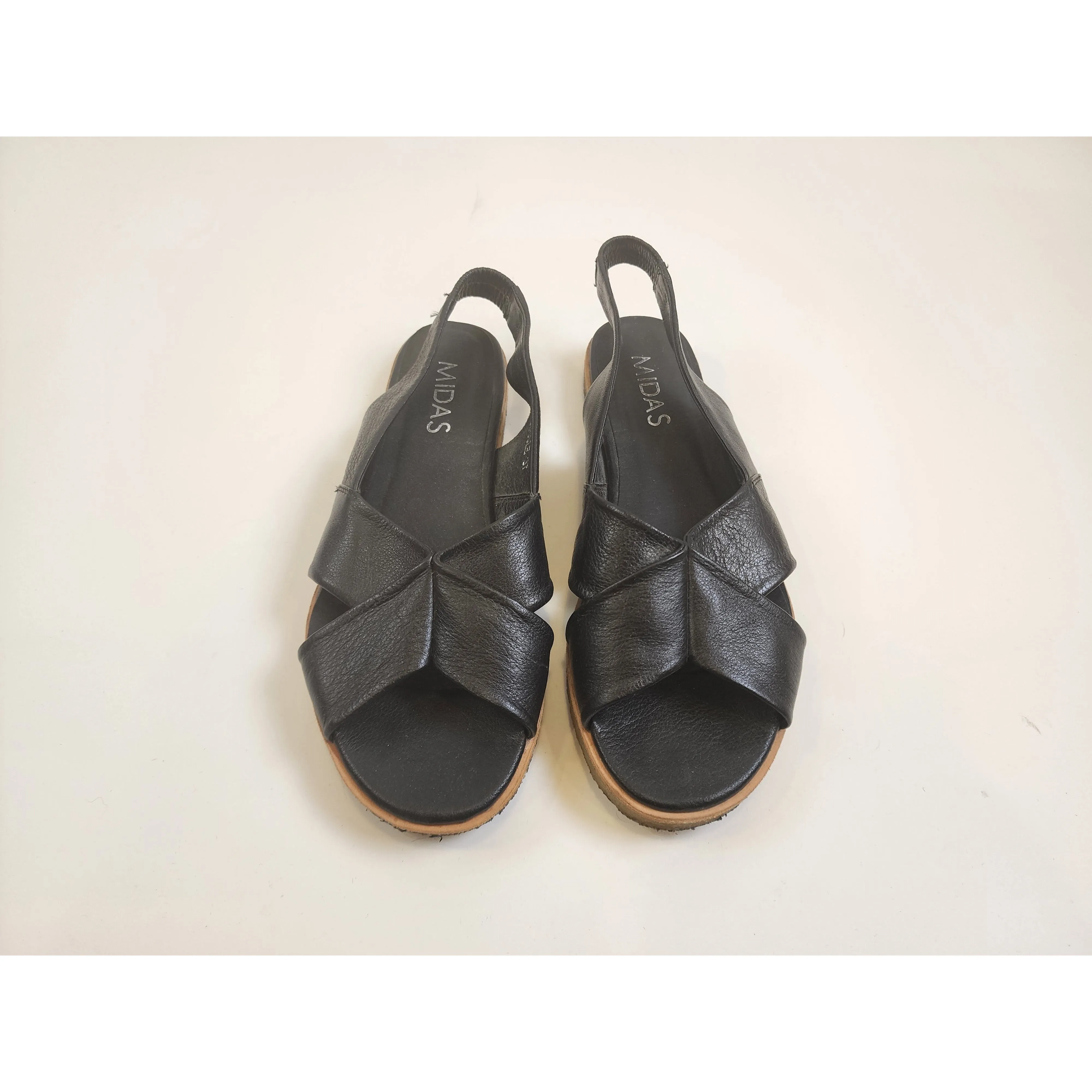 Midas "Juggle" black leather flat slingbacks size 37