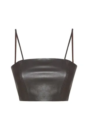Mila Nappa Leather Bra - Dark Chocolate