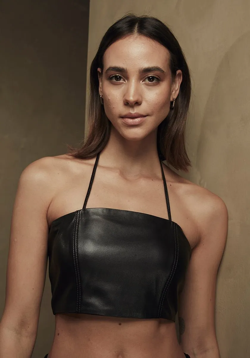 Mila Nappa Leather Bra - Dark Chocolate