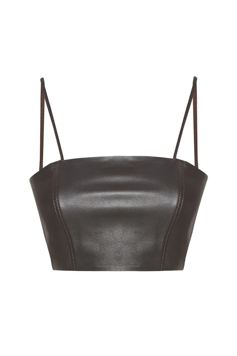 Mila Nappa Leather Bra - Dark Chocolate