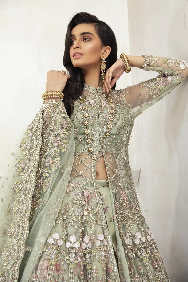 Mint Green Pakistani Dress in Gown Lehenga Style #BS740