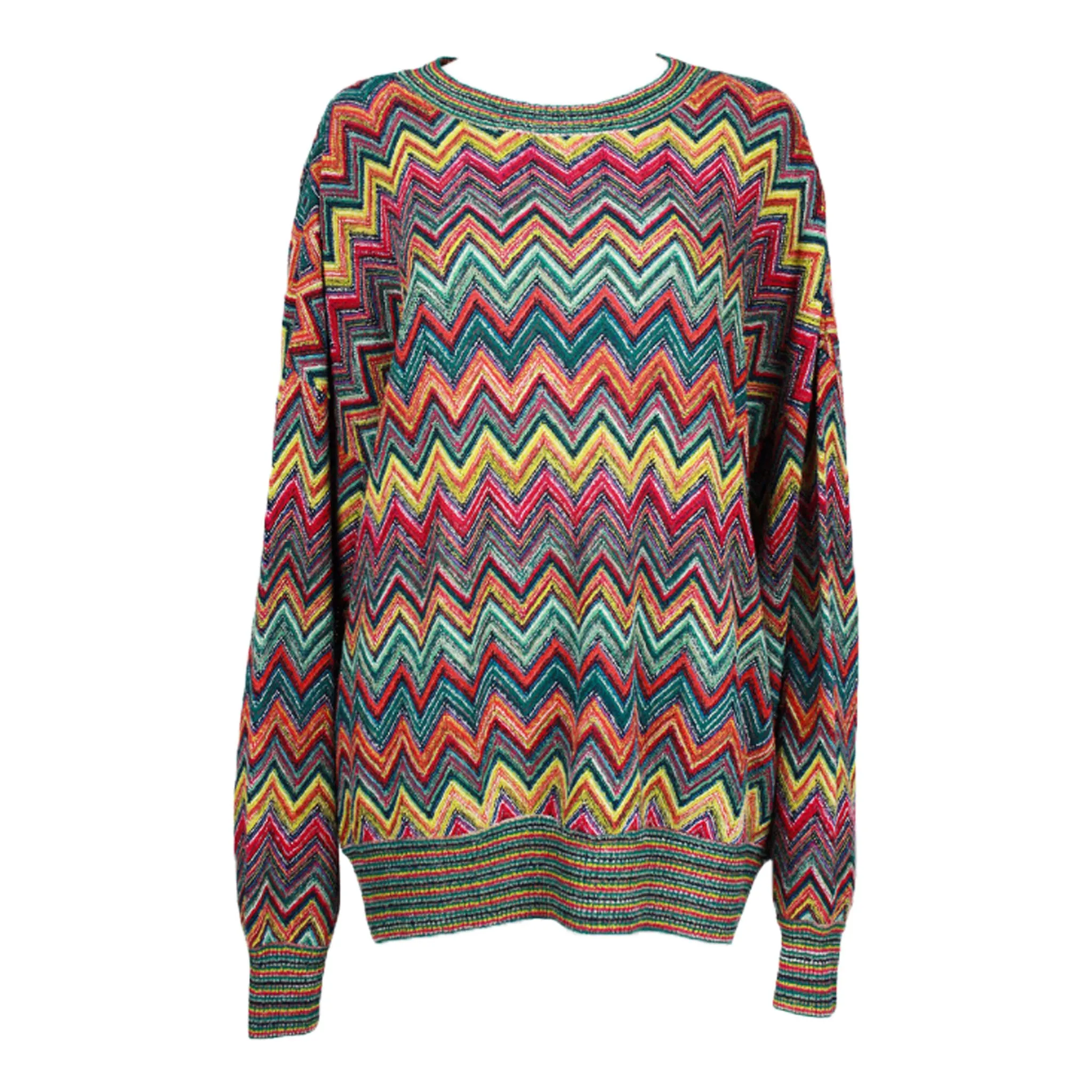 MISSONI Men's Circa 1990s Multicolor Zig Zag  Sweater