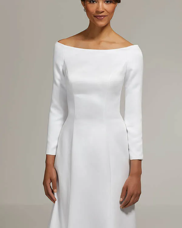 Modern Satin Wedding Dress 2018 Full Sleeve Sabrina Neckline Elegant Stylish Wedding Gowns for Brides