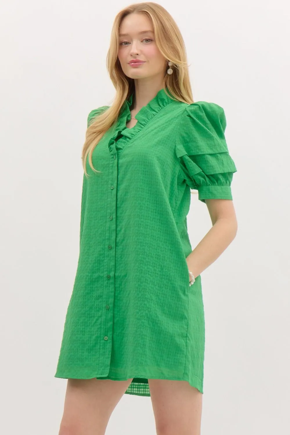 Molly Green Puff Sleeve Mini Dress