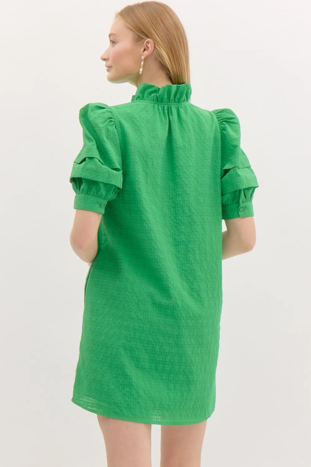 Molly Green Puff Sleeve Mini Dress