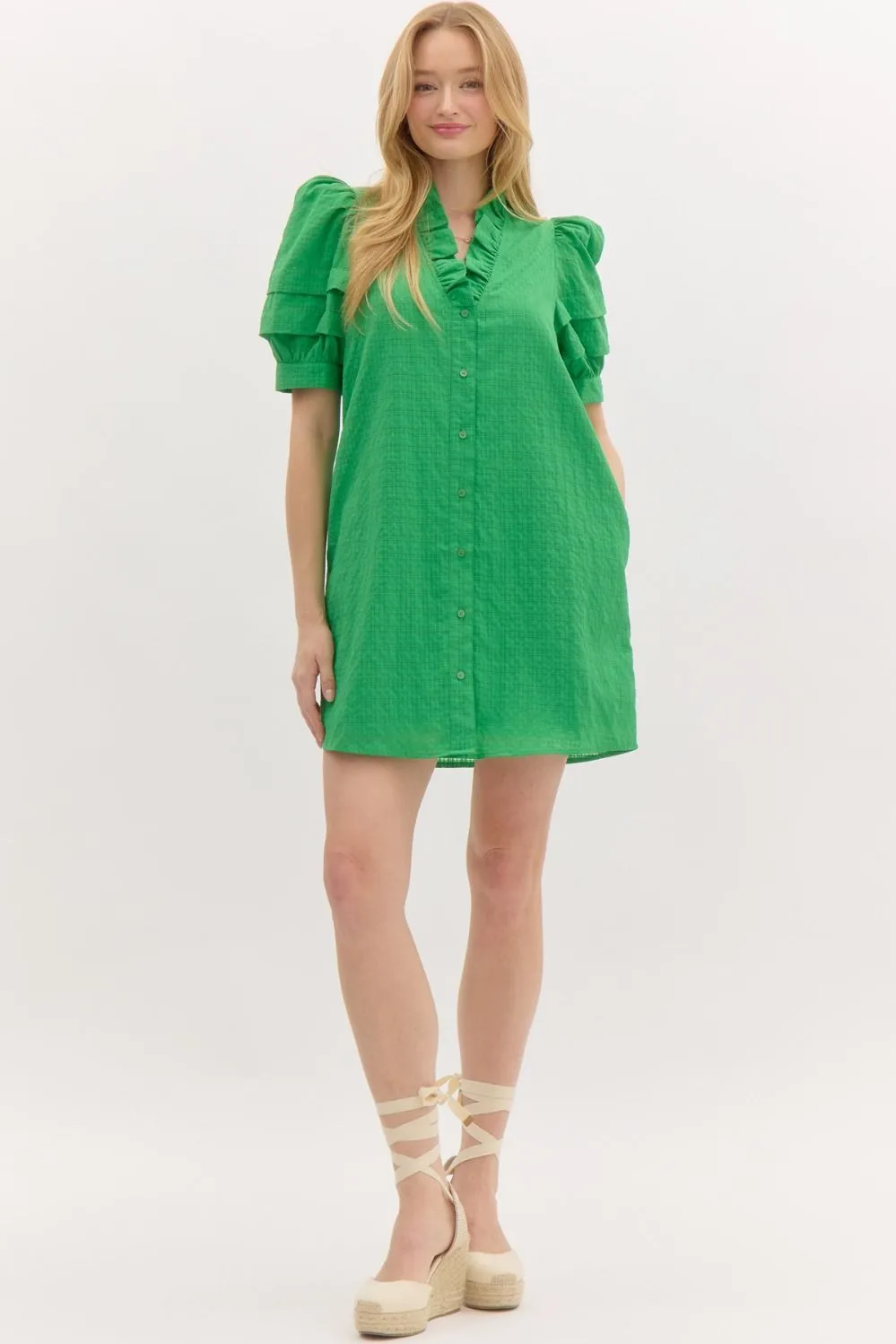 Molly Green Puff Sleeve Mini Dress