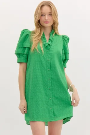 Molly Green Puff Sleeve Mini Dress