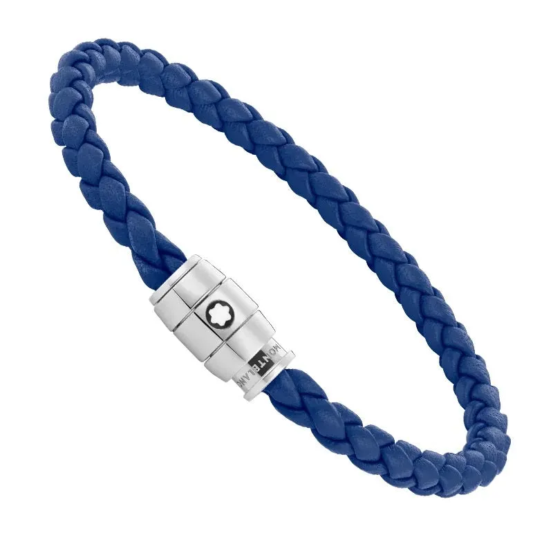 Montblanc steel bracelet with 3 rings closure and blue skin measures m 13089963