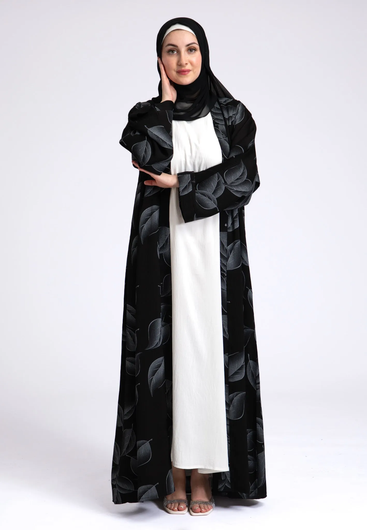 Moonstone Leaf Open Abaya (Premium)