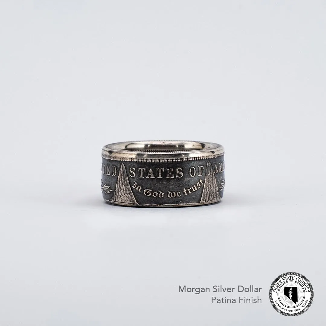 Morgan Silver Dollar Coin Ring & American Pride Dog Tag Necklace