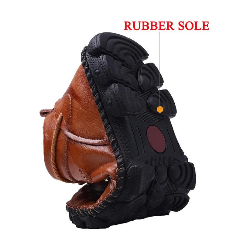 Mostelo Men’s Casual Hand Stitching Genuine Leather Snow Shoes Ankle Boots