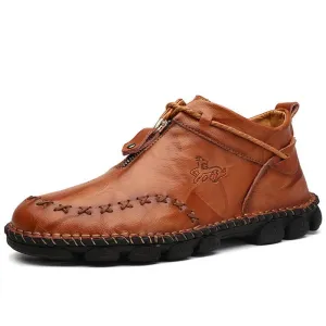 Mostelo Men’s Casual Hand Stitching Genuine Leather Snow Shoes Ankle Boots