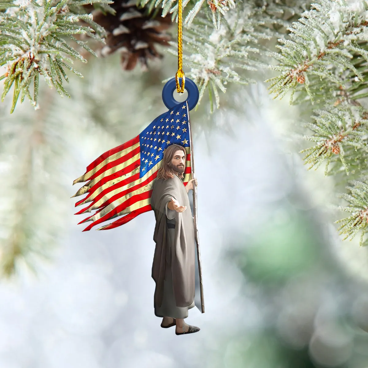 NA93 - SHAPED ORNAMENT - GOD - AMERICAN FLAG 152