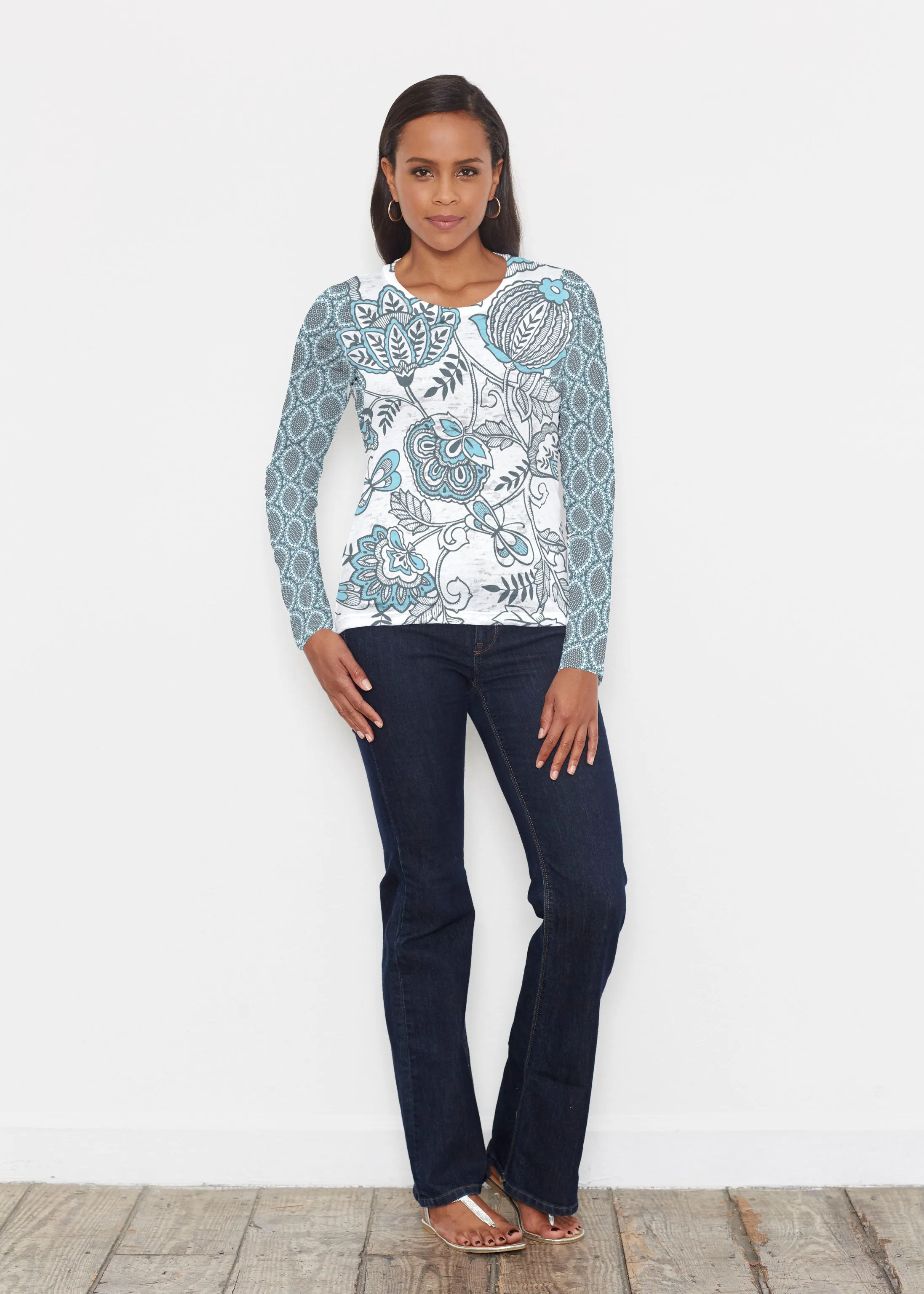Namaste Floral (13366) ~ Signature Long Sleeve Crew Shirt