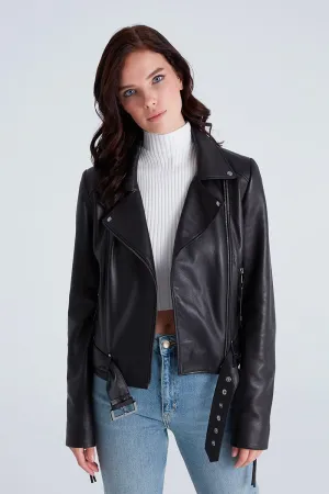 Naomi Women's Leather Biker Jacket - Black