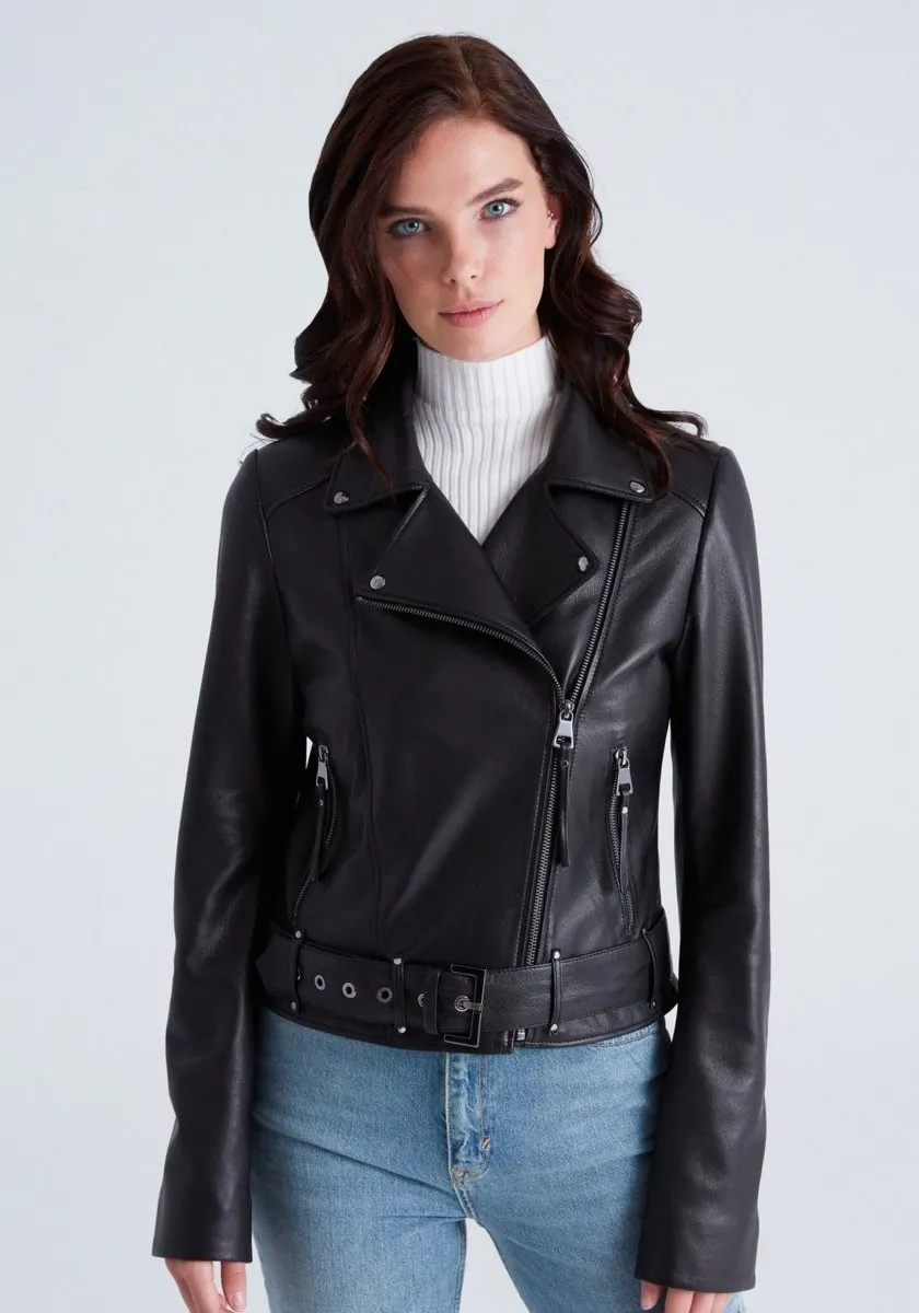 Naomi Women's Leather Biker Jacket - Black