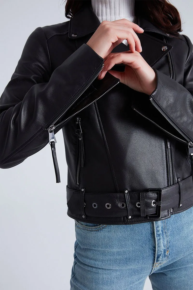 Naomi Women's Leather Biker Jacket - Black