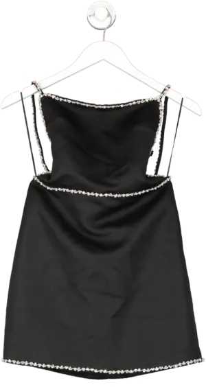 Nasty Gal Black Premium Bonded Satin Diamante Trim Dress UK 8
