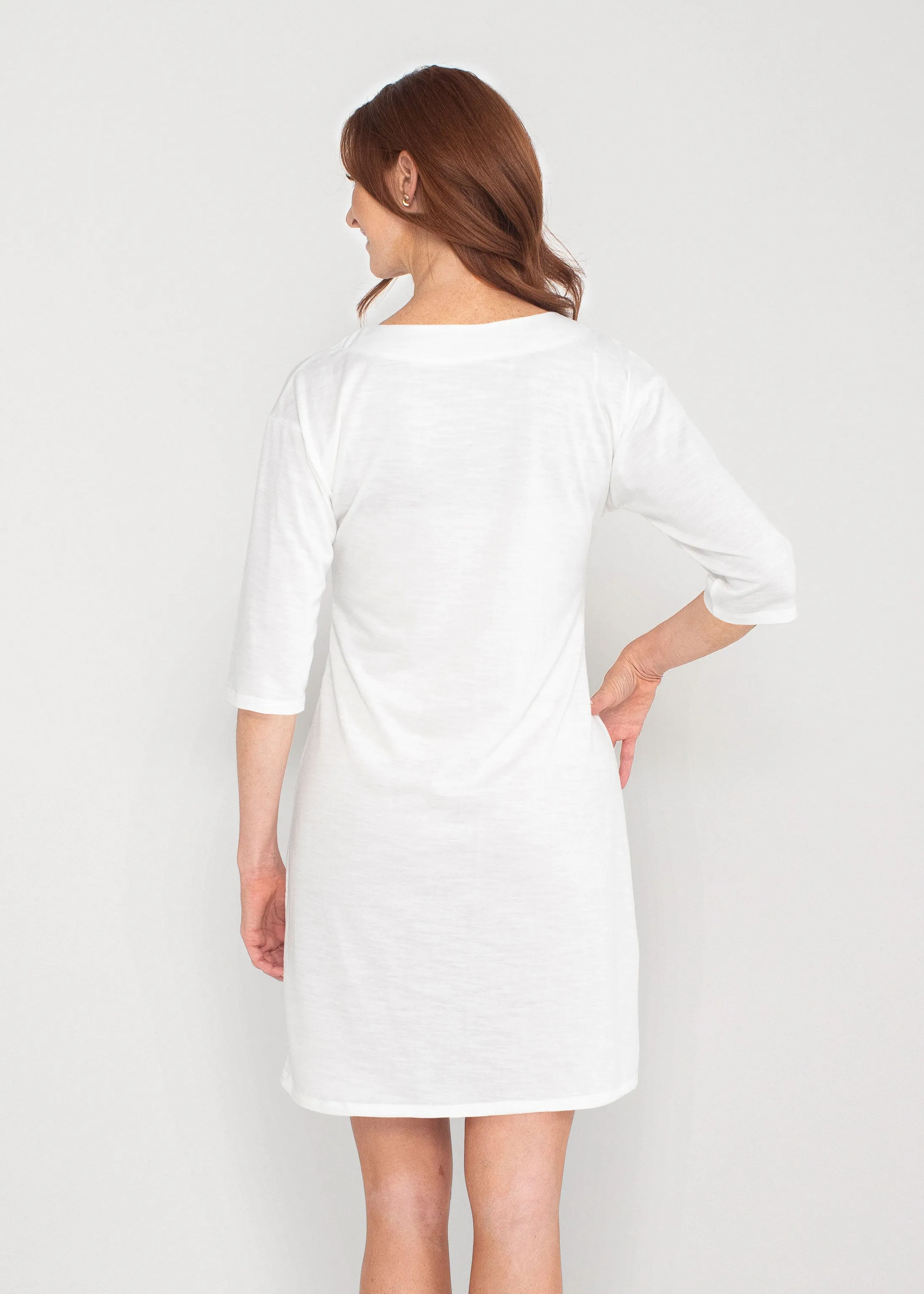Natural White (5555) ~ Lucy 3/4 Sleeve V-Neck Dress