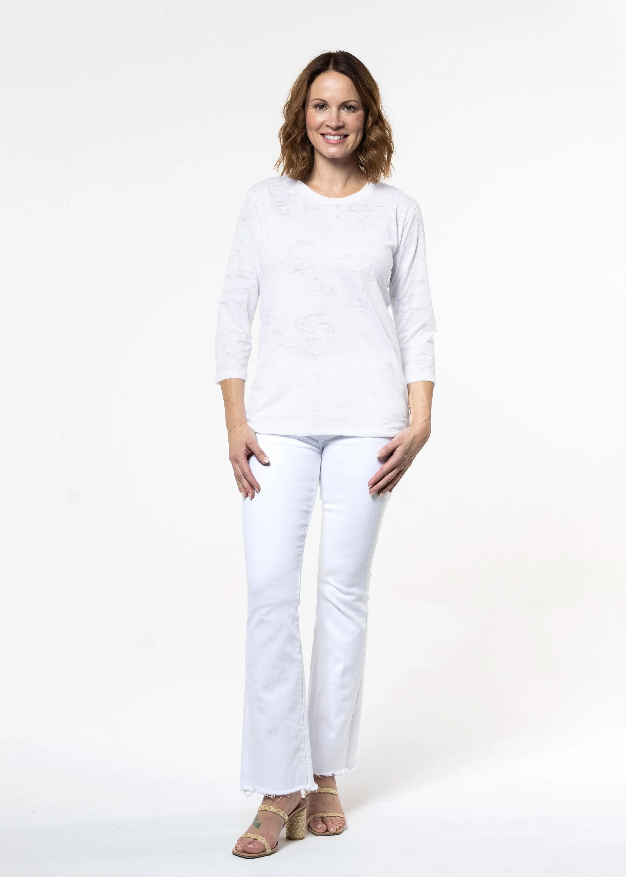 Natural White (5555) ~ Signature 3/4 Sleeve Crew Neck Top