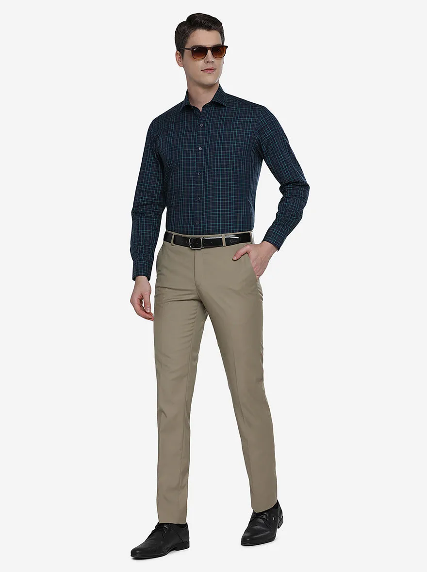 Navy Blue & Green Checked Slim Fit Formal Shirt | JadeBlue