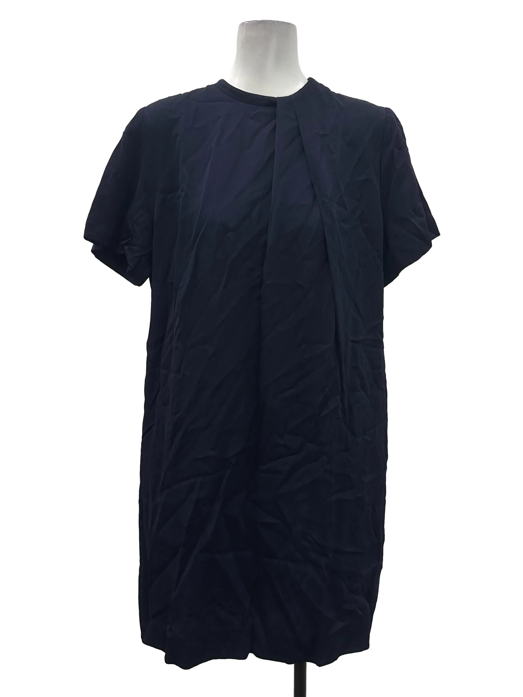 Navy Blue Neck Pleated Dress