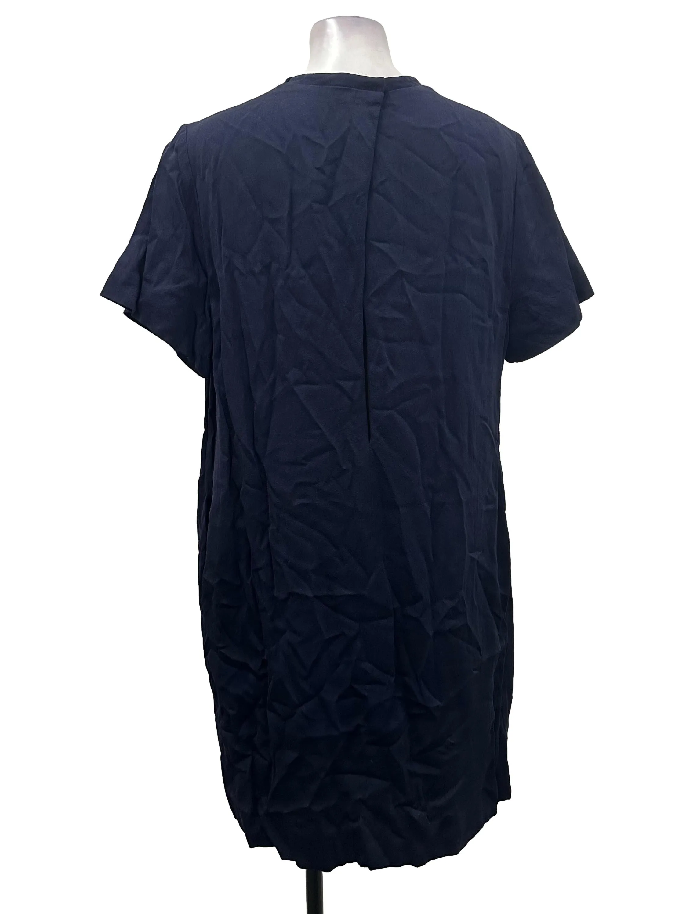 Navy Blue Neck Pleated Dress