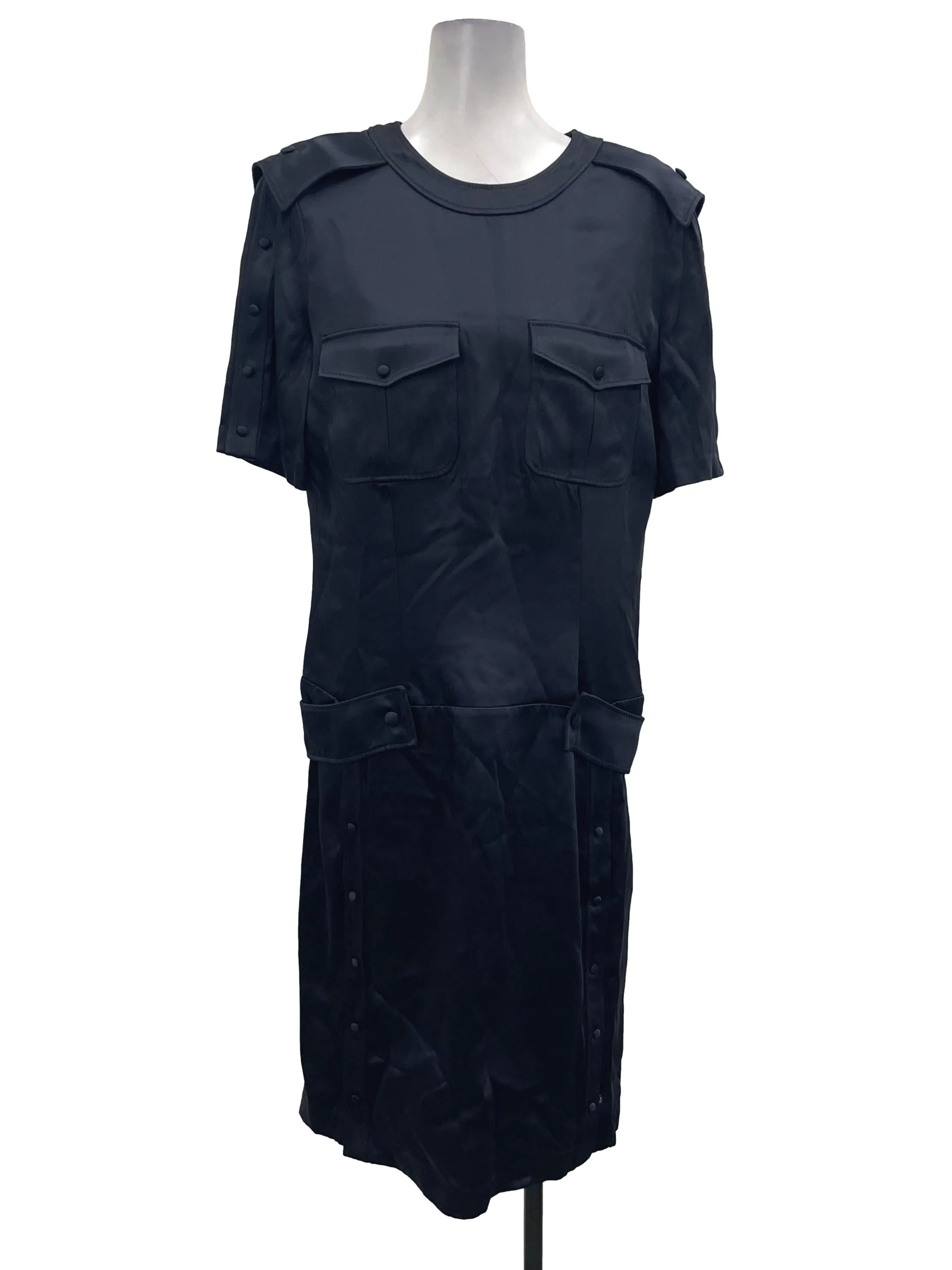 Navy Military Button Sleeve Dress