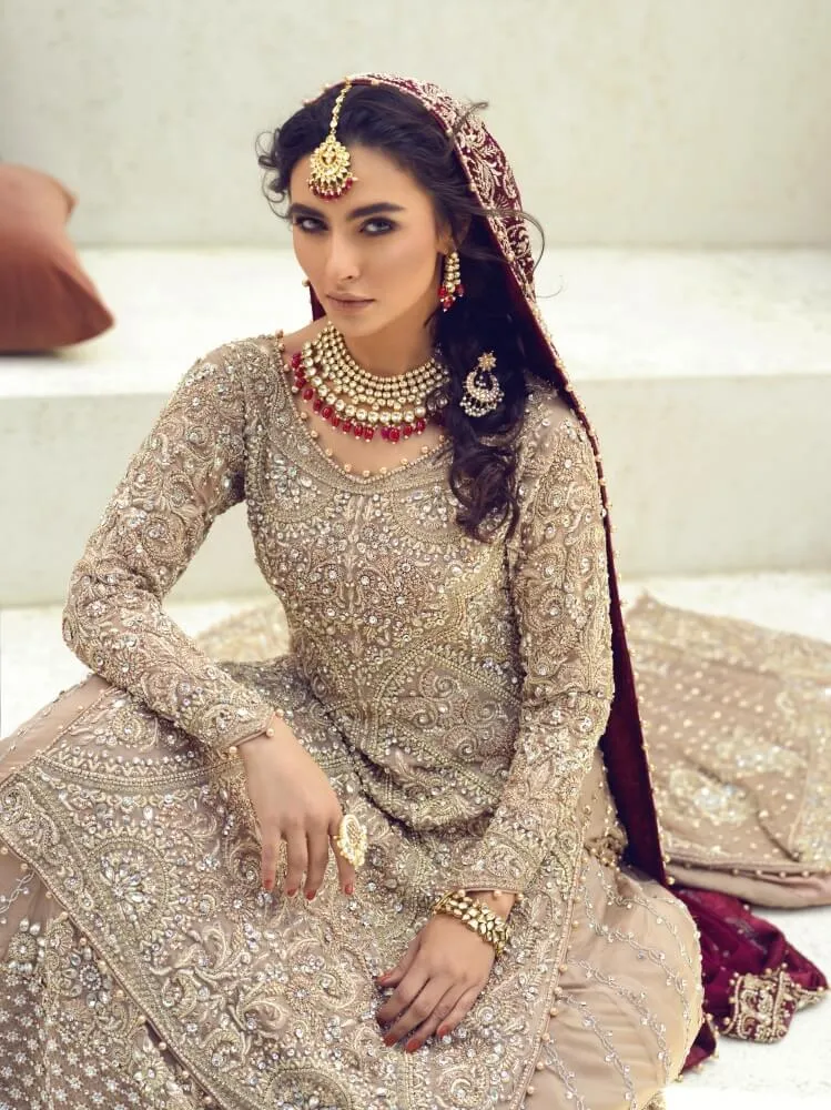 Net Organza Golden Lehenga Shirt for Indian Bridal Wear