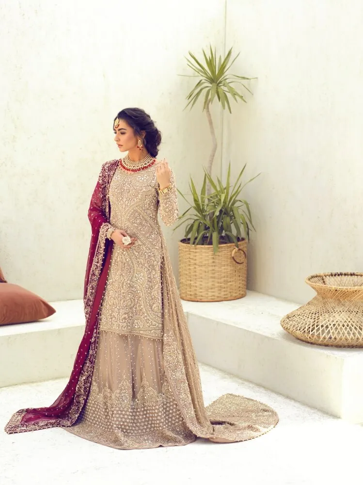 Net Organza Golden Lehenga Shirt for Indian Bridal Wear