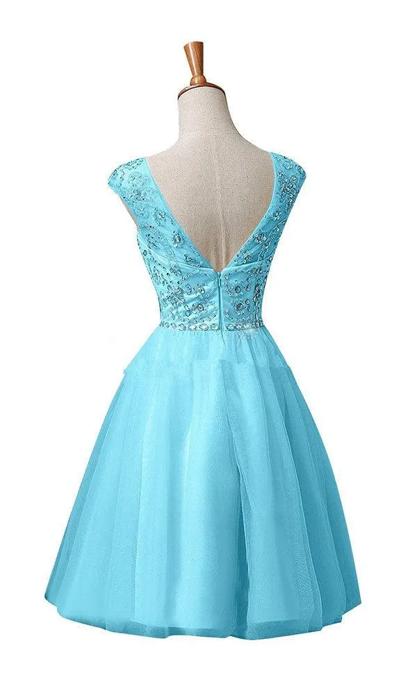 New A-line Scoop Tulle Knee Length Homecoming Dresses TP0014