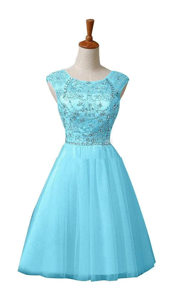 New A-line Scoop Tulle Knee Length Homecoming Dresses TP0014