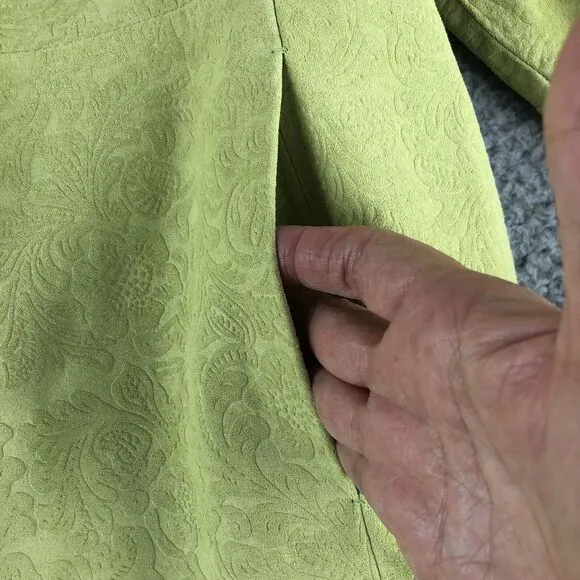 New‎ Bare Bac Jacket Womens XL Lime Brocade Leather Suede Full Zip Pockets