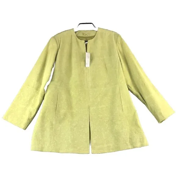 New‎ Bare Bac Jacket Womens XL Lime Brocade Leather Suede Full Zip Pockets