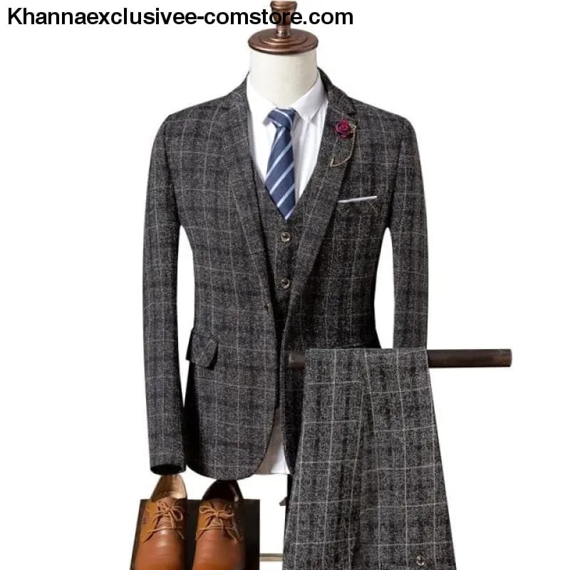 New Fashionable plaid Men's Suit (Jacket Pant Vest) Business Elegant Party Comfortable Costume
