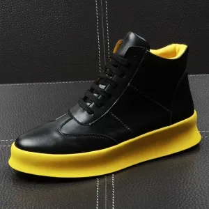 New Luxury Brand Men Fashion High Top Sneakers Spring Autumn Casual High Shoes Men Leather Boots Microfiber Shoes