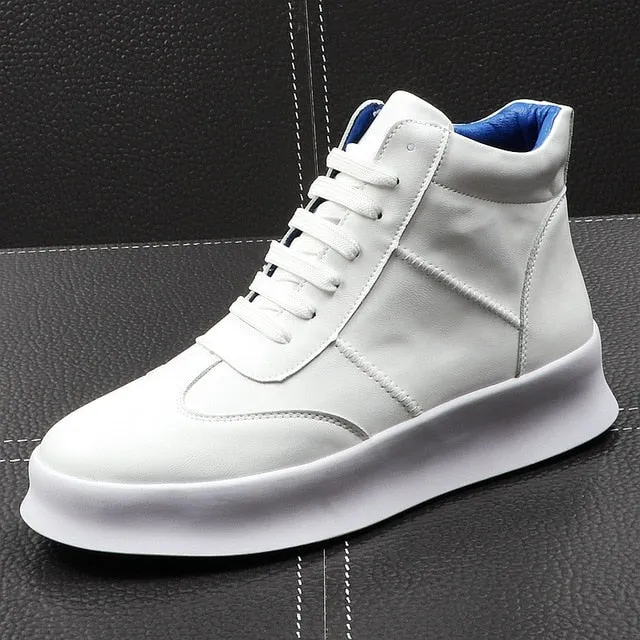 New Luxury Brand Men Fashion High Top Sneakers Spring Autumn Casual High Shoes Men Leather Boots Microfiber Shoes