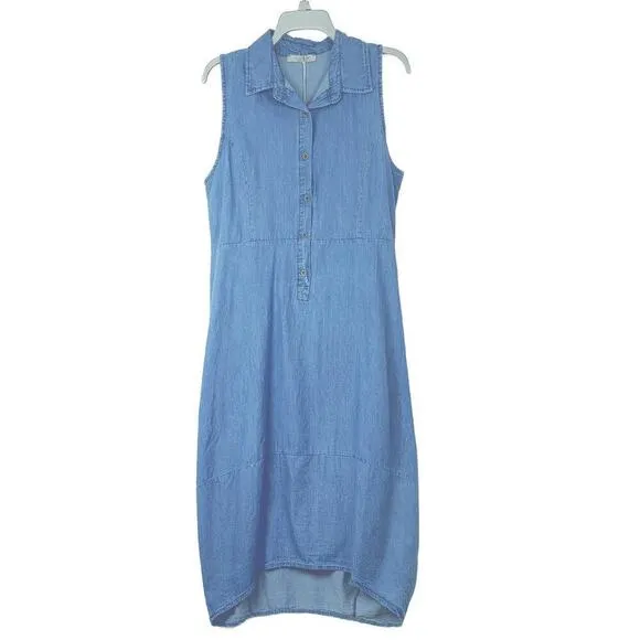 New! Rosarosae Women's Made In Italy Collared Button Front Denim Midi Dress