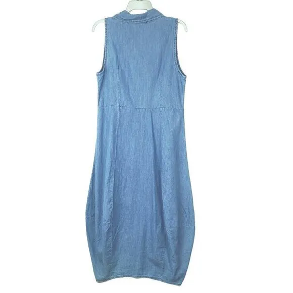 New! Rosarosae Women's Made In Italy Collared Button Front Denim Midi Dress