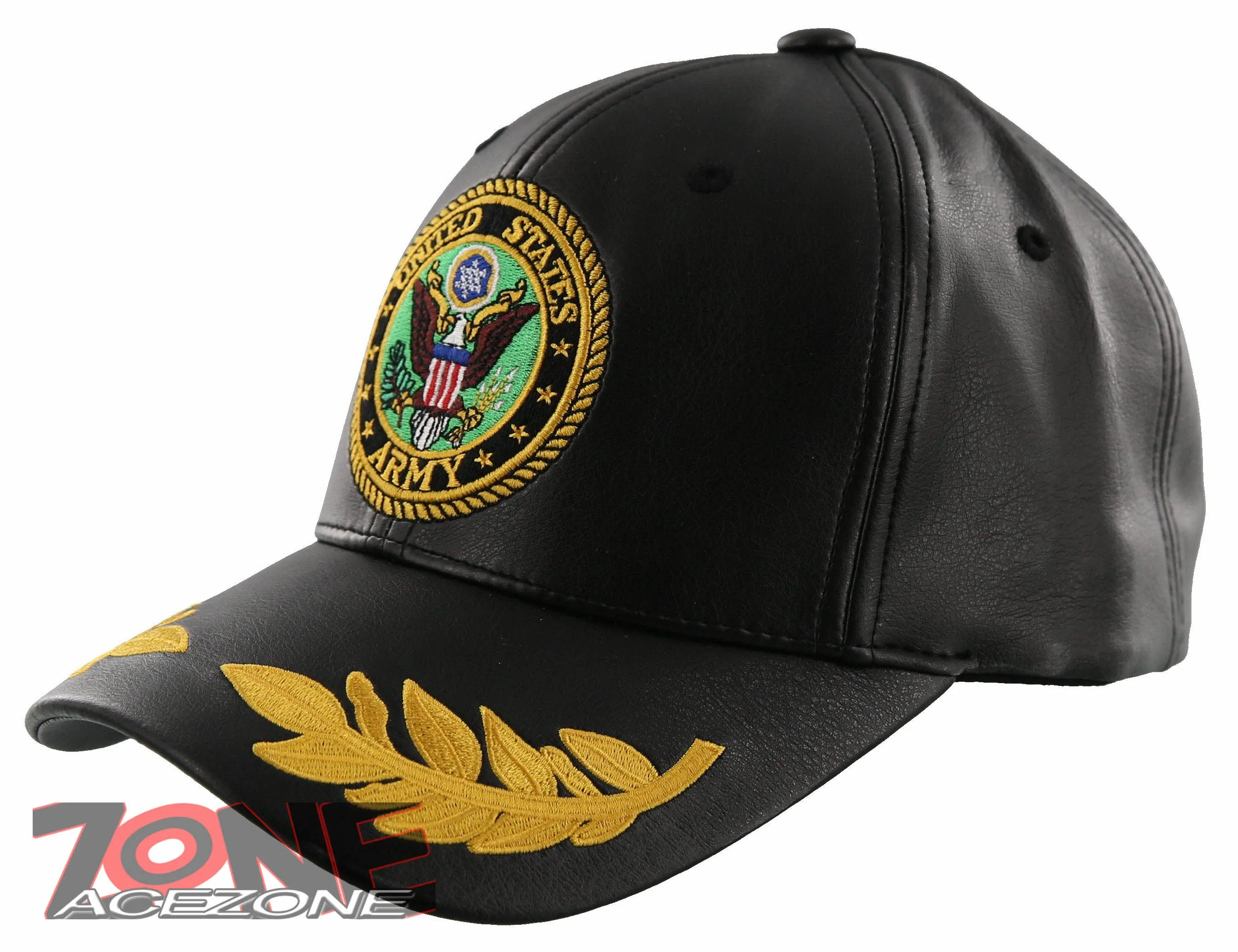 NEW! US ARMY LEAF FAUX LEATHER BALL CAP HAT BLACK