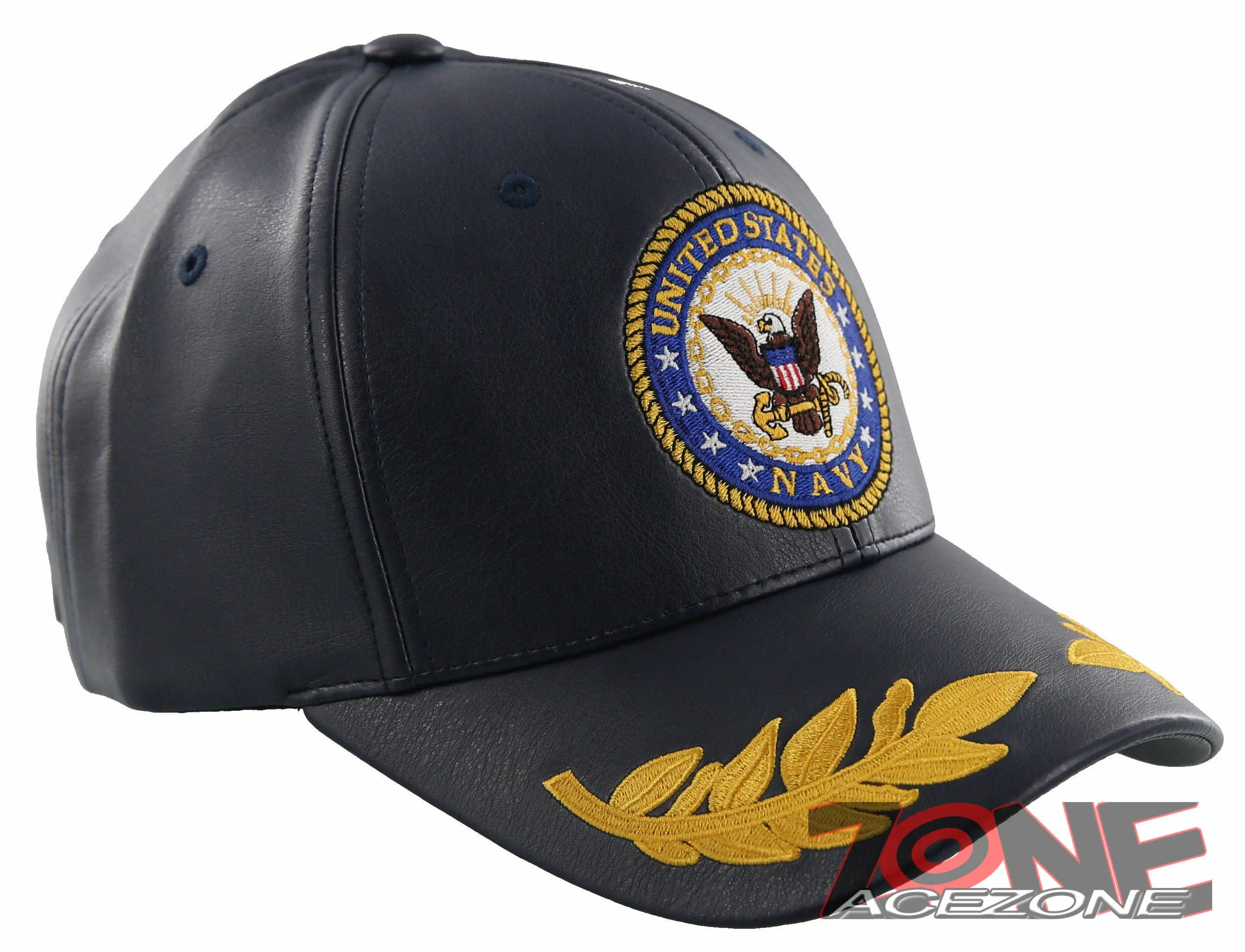 NEW! US NAVY USN LEAF FAUX LEATHER CAP HAT NAVY