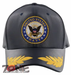 NEW! US NAVY USN LEAF FAUX LEATHER CAP HAT NAVY