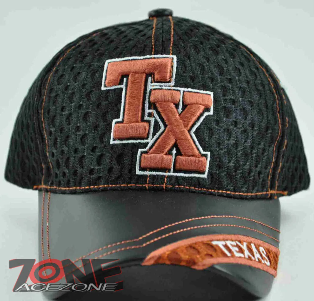 NEW! W/LEATHER TX TEXAS TX MESH CAP HAT BLACK